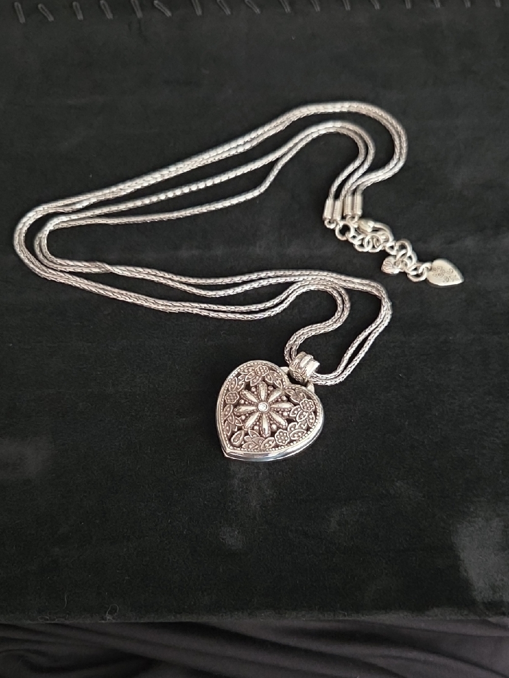Brighton Necklace Floral Heart Rhinestone Marcasite Locket Pendant Silver-tone